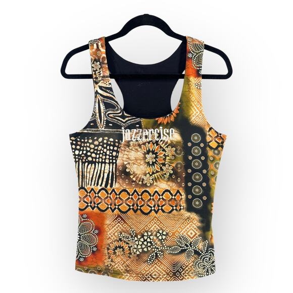 Jazzercise Vintage Racerback Workout Ladies Tank - Sz L - 70s Retro Flower Print - Picture 1 of 5
